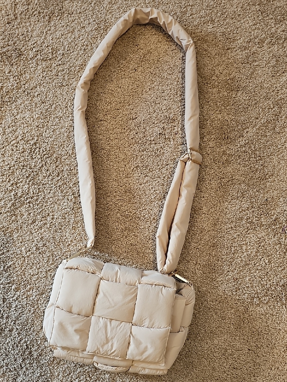 Quilted Puffer Crossbody Bag in Light Beige